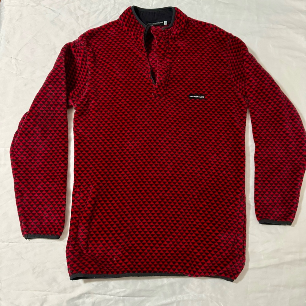 Southern Marsh Small Red Black Fleece Pullover Soft Warm Winter Sweater 1/4 zip